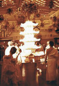 4 metre high sugar pagoda carried in to the ball room by hand by students of the ballet school