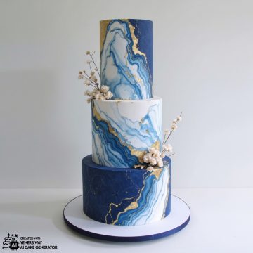 Elegant Midnight Blue Cake with Cerulean Swirls and Sugar Flowers 1