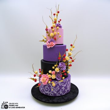 Decadent Retro Cake with Lavender Flowers and Edible Gold Accents