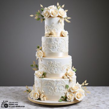 Elegant Wedding Cake with Blush Pink Roses and Gold Accents
