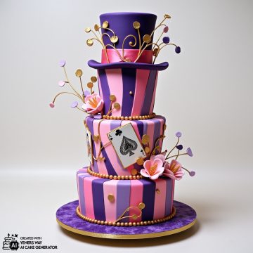 Mad Hatter Inspired Whimsical Cake with Top Hat, Playing Cards, and Floral Arrangements