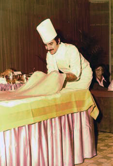 During a strudel demonstration in the lobby.